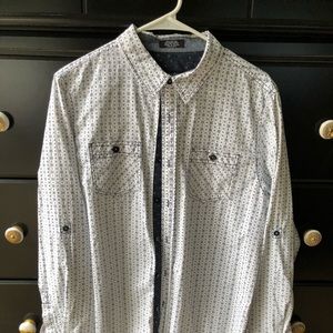 Eighty Eight button down. Large. White with blue pattern